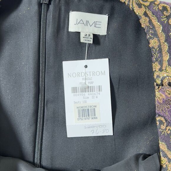 Nordstrom Jaime Arlo Sleeveless Mini Dress Womens Sz 22 Gold Purple Jacquared - Picture 6 of 12